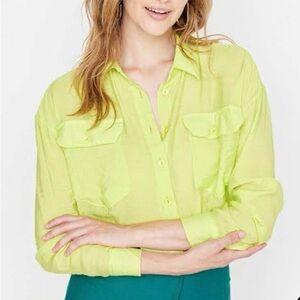 Old Navy Neon Lime Linen-Blend Popover Tunic Shirt XL Coastal Dopamine Oversized